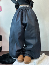 OVER BALLOON CURVE DENIM LONG PANTS 🖤💙2COLOR