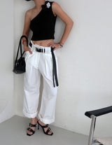 Rose Cosage 3ps Detachable Unbalanced Shoulder Sleeveless