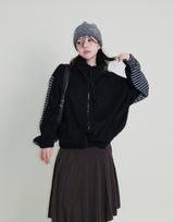 Hakata Stripe Coloring String Knitwear Zip-Up