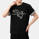 Rolled-Sleeve Cropped Short-Sleeve T-Shirt Geography Black
