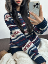 ノルディックスノーフラワーディアニット🦌❤💙🩶3COLOR