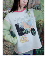 UnsocialNight original design autumn and winter Ollie frog oliwa co-branded イラストプリントスウェットシャツセット for women