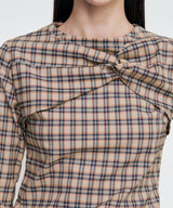 Twisted Check High-neck Top _ BEIGE