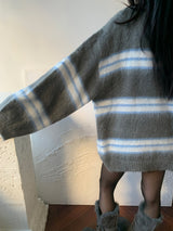 Hazy Hairy Stripe Loose Rose-Fit Knit