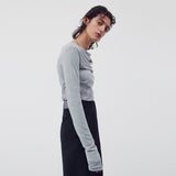 シャーリングドレープ長袖トップ MELANGE GRAY