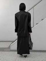 Revon Crack Leather Long Skirt