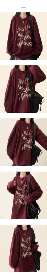 ラフビンテージレタリングルーズフィットロングスリーブTシャツ