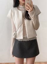 [SHOPPERMADE] スノーヘアリーショートスリーブファーカーディガン
