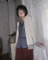 (3color) Punching Stripe Shirring Flare Cardigan