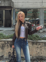 Oul vintage washing biker leather jacket