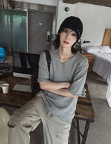 Atelie damage V-neck short sleeves knitwear