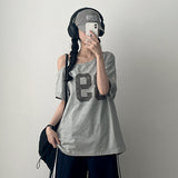 Lillit Numbering Unbalanced オフショルダー半袖Tシャツ