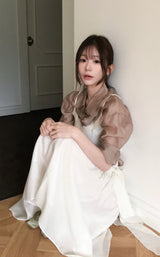 laurel low wrap chiffon midi flare sk