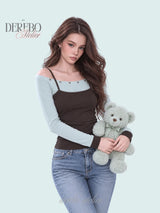 Green block layer long-sleeve T-shirt