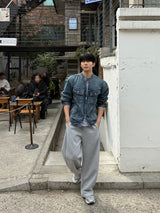With denim biker jacket