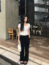 Romy Square Lace Ribbon Puff Smoke Blouse