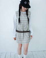 チェックボタンドレス / brown