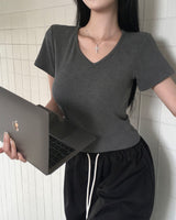 [MADE/S,M] ベーシックレーヨンVネック半袖Tシャツ