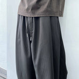 Curved Striped Balloon Trousers(Elastic Waist)
