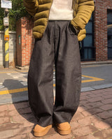 ベンズヘリンボーンカーブドバルーンデニムパンツ