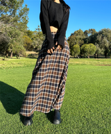 FEMININE HIP LONG CHECK JACQUARD SKIRT - 2 COLOR