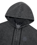 WASHED SOLAR APPLIQUE ZIP UP HOODIE