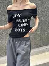 Coy heart boat neck slim t-shirts(3color)