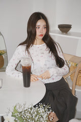 Print Cotton Bow Round Long Sleeve Tee