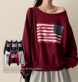 Ture unbalanced off-shoulder American flag sweatshirt