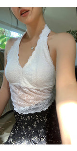 lingerie lace halter sleeveless top