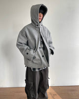 Carbon Wool Hooded Half Coat