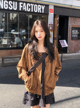 #Elegant Overfit Suede Zip-up Blouson (2color)