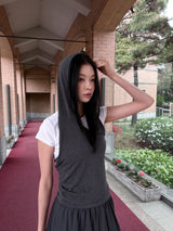  OPEN RIBBON HOODIE TOP