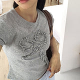 Aka Frill Ribbon Crop Short-Sleeved T-Shirt