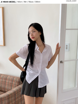 Side Button Slim Short Sleeve Shirt (3color)
