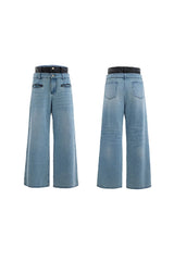 Washed Distressed Layered Jeans