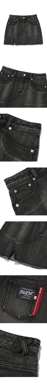 ZIPPER POINT デニムミニスカート - BLACK