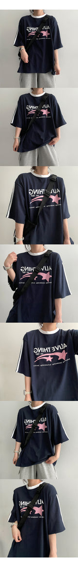 Flannel Sports Track Short-Sleeved T-Shirt