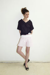 That's neat - Long-Termism V-Neck Convertible Relaxed-Fit Short Sleeve Top (Navy)