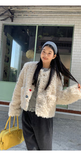 Beads Burton No Collar Round Fur Jacket