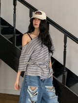 Multi stripe strap off-shoulder short sleeve