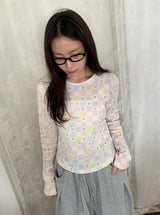 ヒデニフラワーパッチワークパンチングTシャツ