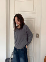 26SS★ [BAONHAUS]フェルツボーダーヘンリーネック長袖Tシャツ