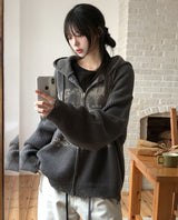 Atonic Lettering Hood Zip-Up Knit
