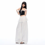 Layered Frill Detail Curved-Leg Casual Pants