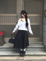 Curly Flare Cotton Banding Long Skirt