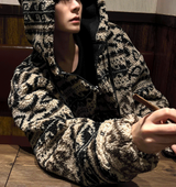 wool jacquard hooded jumper jacket