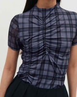 Plaid Smocking T-Shirt _ PURPLE