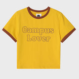 キャンパスラバーヴィンテージイエロークロップ半袖リンガーtシャツ