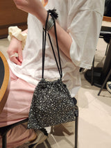 terazzo flat string pouch bag - black L